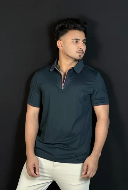 বটলগ্রিন কালার পোলো টি-শার্ট-ZIPPER