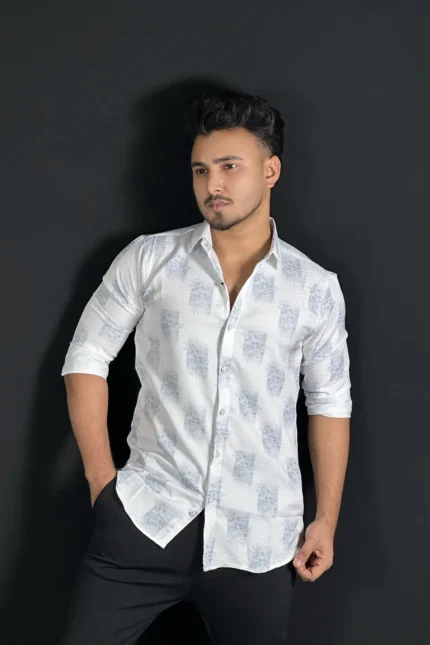 Blue White Printed Shirt-Flower