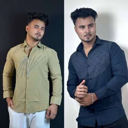 Nevy Blue Echo+Khaki Colour Stone Shirt Combo