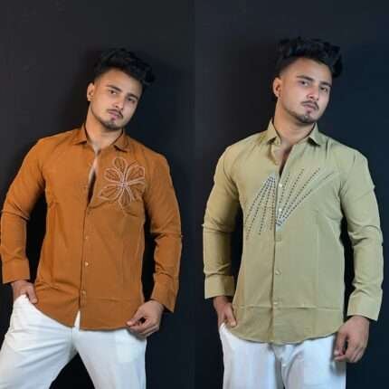 Rust Orange+khaki Stone Shirt Combo