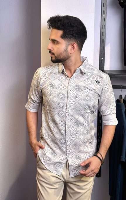 Ash Flower Design Printed Shirt|Floral