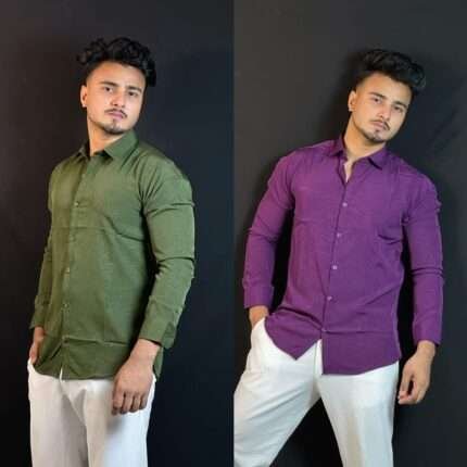 Olive+Voilet Colour Formal Shirt Combo|VM