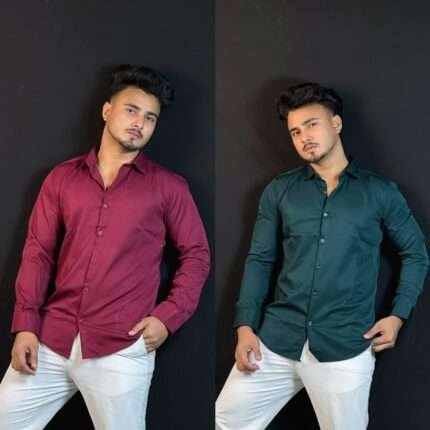 Maroon+Bottle Green Colour Formal Shirt Combo|CROSS