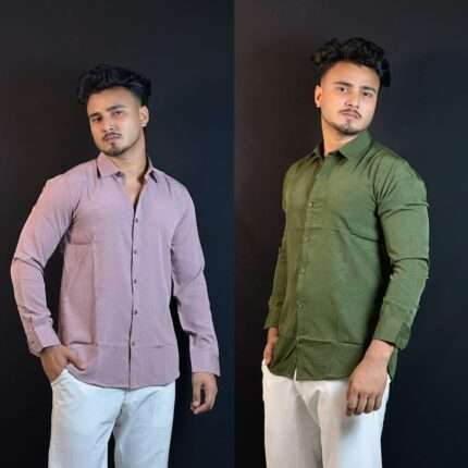 Onion+Olive Colour Formal Shirt Combo|VM
