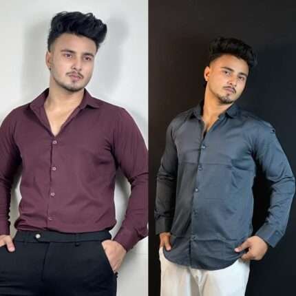 Wine+Gray Colour Formal Shirt Combo|CROSS