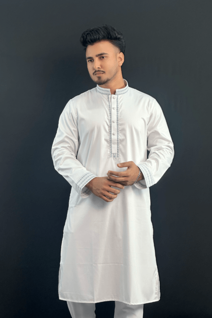 White Colour Premium Panjabi | Chain