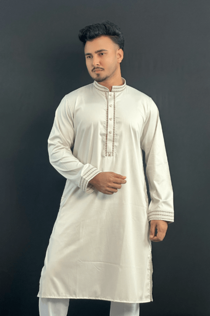 Silver Colour Premium Panjabi | Chain