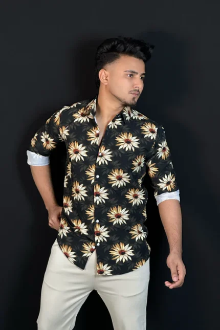 Yellow Black Printed Shirt-Sunflower