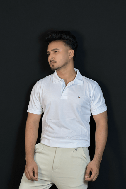 সাদা কালার পোলো টি-শার্ট-TM