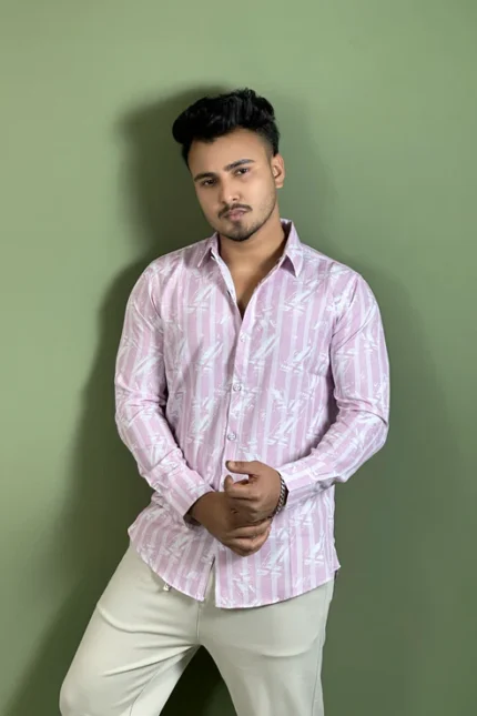 Pink White Printed Shirt-Lstripe