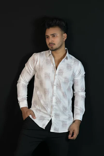 Ash White Printed Shirt-Flower