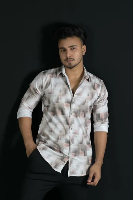 Cream White Printed Shirt-Geo