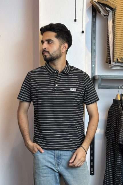 Black Stripe Polo T-Shirt |TDS