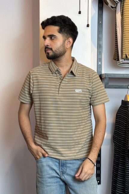 Cream Stripe Polo T-Shirt |TDS