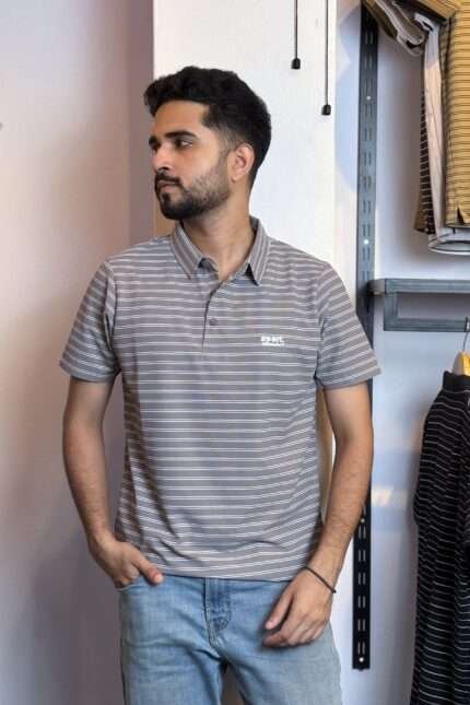 White Purple Stripe Polo T-Shirt |TDS