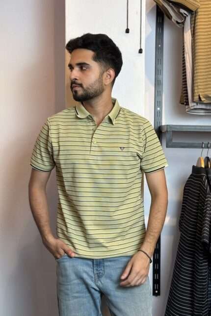 Yellow Green Stripe Polo T-Shirt |WBS